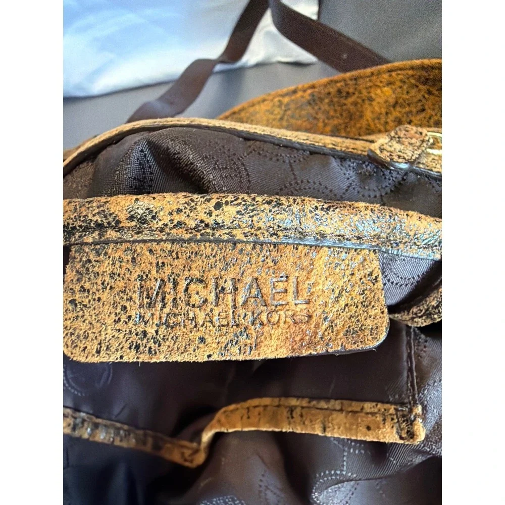 Michael Kors Skorpios Large Distressed Leather Hobo Shoulder Bag with Dust Bag